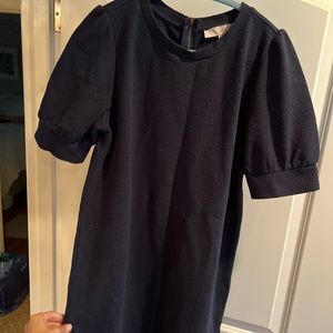 Navy blue puff sleeve dress. Zip in back. Like new.  No tags